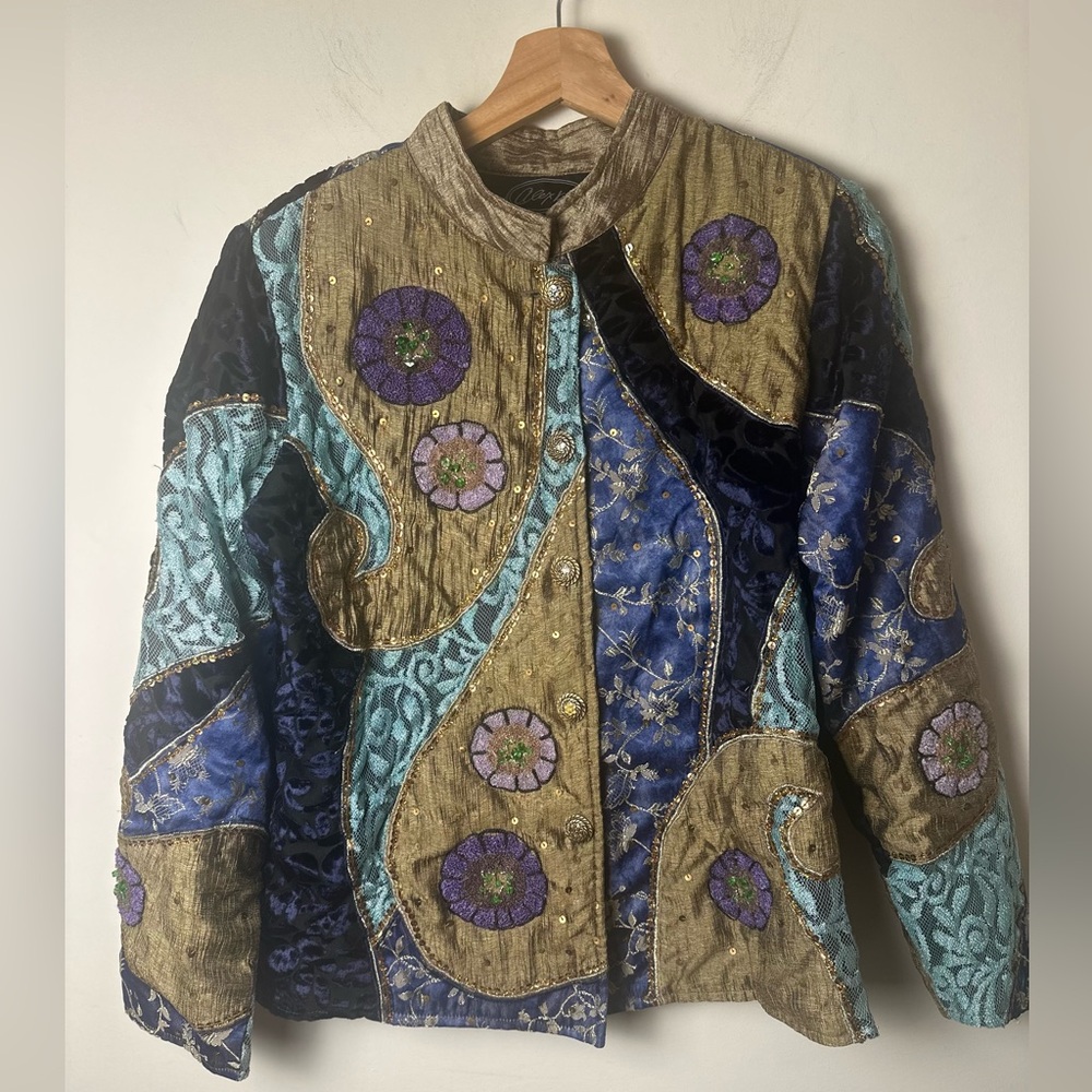 ALEX KIM Vintage Women’s Embroidered Patchwork Tapestry Multi Jacket Blazer - PM